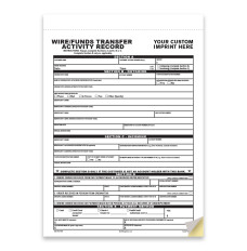 Wire / Funds Transfer Activity Record - 2 Part Carbonless Form - w/ 1-Color Custom Imprint