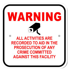 Warning Video Recorded Wall Sign - 12W x 12H