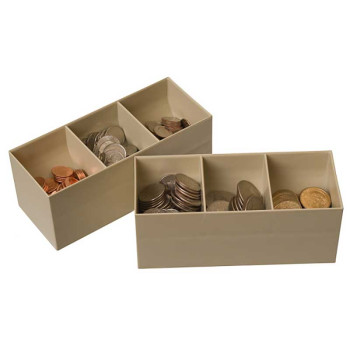 Plastic Coin Scoops 6-1/2W x 2-5/8H x 2-5/8D - 3 compartments
