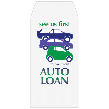 2 Color Pre-Designed Teller Envelopes - See us first - Auto Loan
