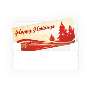 Foil Embossed Gift Envelopes - Happy Holidays - Red Trees - 250 inners/250 outers