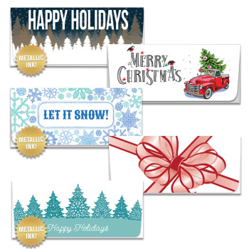Holiday Pine Currency Gift Envelope Variety Pack - w/ Metallic Ink - 250 inners/250 outers