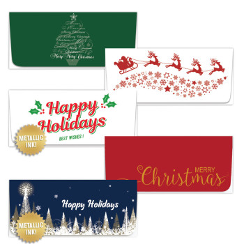 Happy Holidays Currency Envelope 2-Color Design Variety Pack w/ Metallic Ink - 250 inners/250 outers