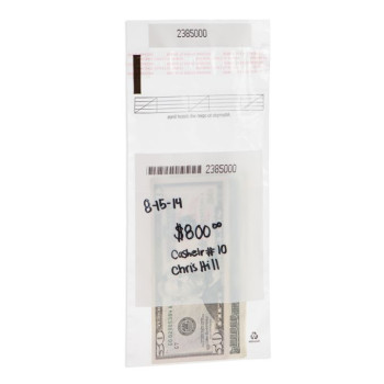 Tamper Evident Cash Strap Bags with White Block - 5W x 9H - Case of 1000