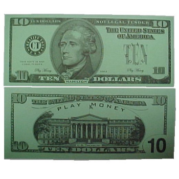 Play Money - Realistic Ten Dollar Bills - 100/pk