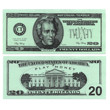 Play Money - Realistic Twenty Dollar Bills - 100/pk