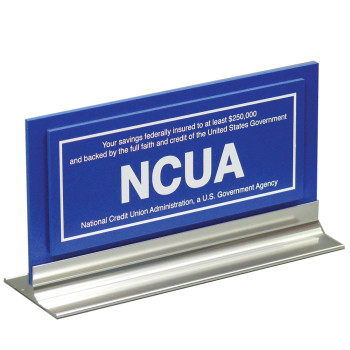NCUA $250000 Counter Sign - Blue & Silver w/White Text