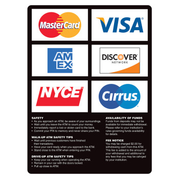 ATM Card Acceptance Sign, 6 Logo w/Policies, 7-3/4Wx10-3/4H
