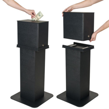 Black ASB Plastic | Locking Tip Box | Toke Box - 12W x 12H x 8D - Detachable Floor Mount Pedestal