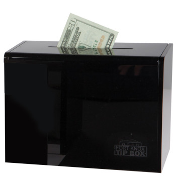 Black Acrylic Countertop Tip Box | Toke Box - 7-3/4W x 5-5/8H x 4-1/4D - Portable