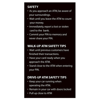 ATM Safety Tips Sign 3-1/2W x 5-3/4H | Polished Black w/ Adhesive Mount | Ready-to-Ship