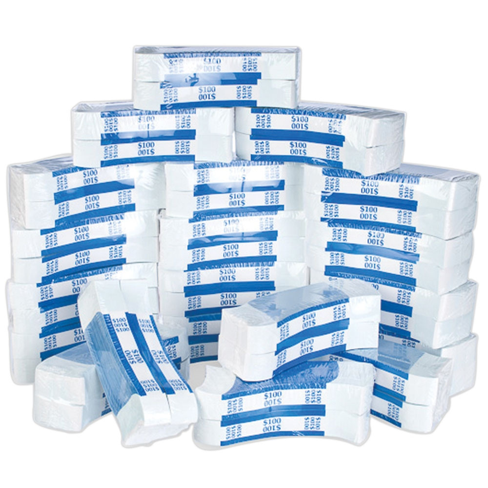 Bank supplies, Fed compliant pressure-sensitive adhesive currency straps