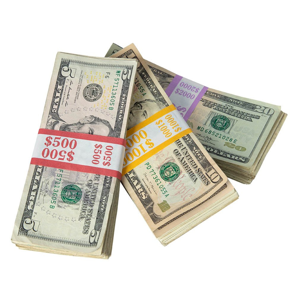 Pre-Sealed Bill Straps, currency straps shown on money in use 