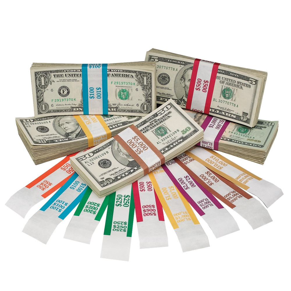 currency straps are printed with ABA-standard color bar. 