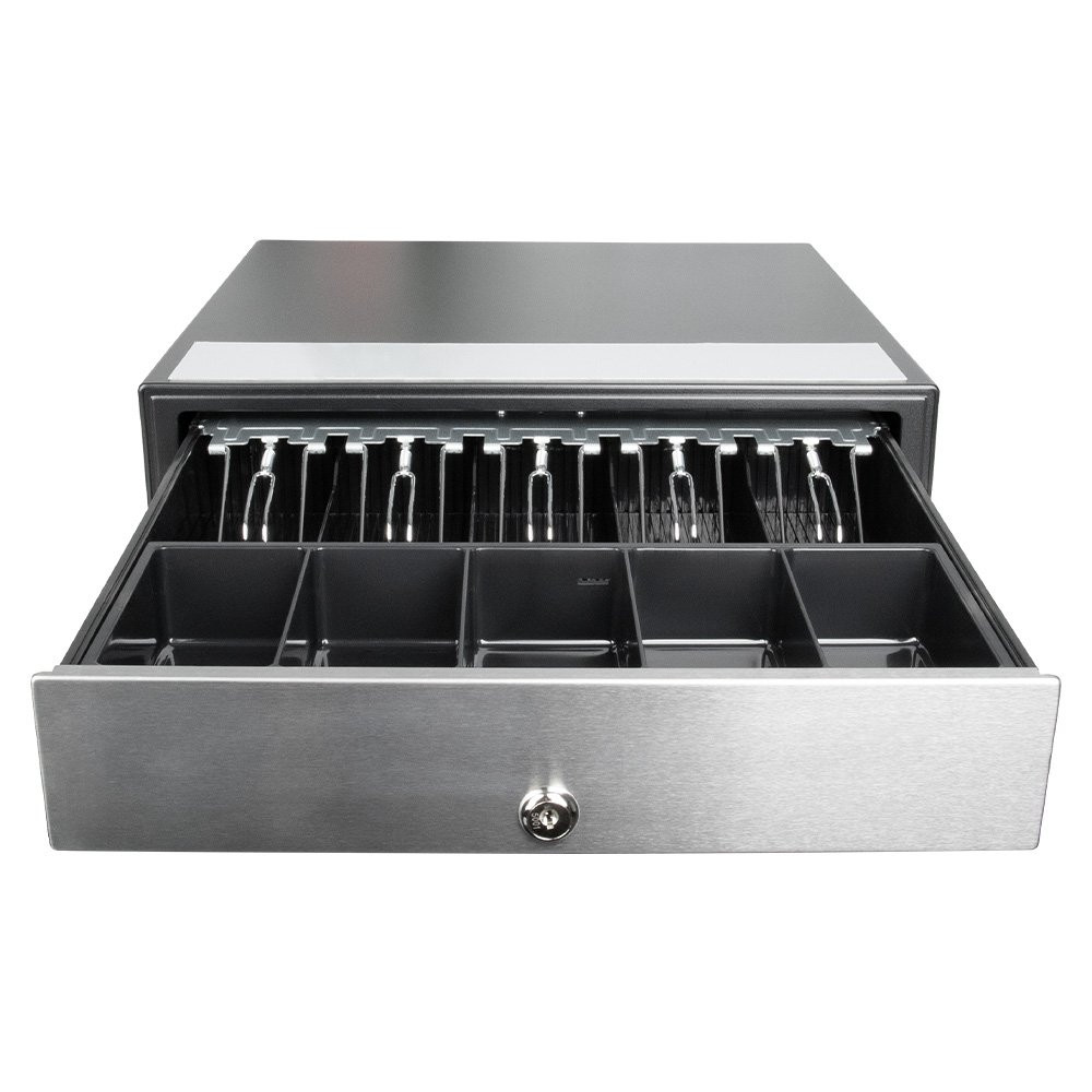 View of drawer open on STEELMASTER® Manual Cash Drawer with Push to Open Front Drawer