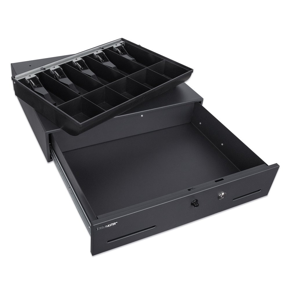 Steelmaster Manual Cash Drawer with Money Tray sitting on top of drawer