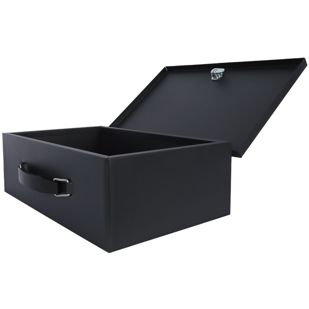 STEELMASTER® Fire Resistant Steel Lock Box with Key Lock - Black angled view open