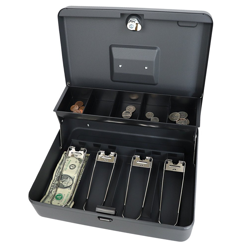 STEELMASTER® Tiered Cantilever Cash Box with Bill Weights and Key Lock - 11-13/16W x 9-7/16D with contents