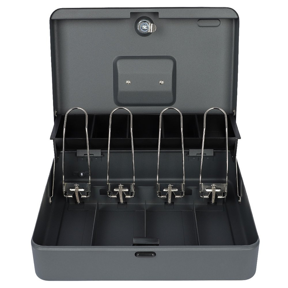 STEELMASTER® Tiered Cantilever Cash Box with Bill Weights and Key Lock - 11-13/16W x 9-7/16D open
