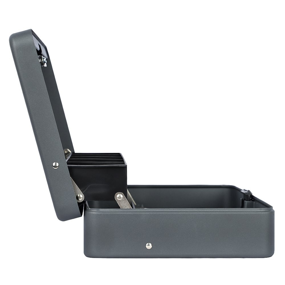 STEELMASTER® Tiered Cantilever Cash Box with Bill Weights and Key Lock - 11-13/16W x 9-7/16D side view open