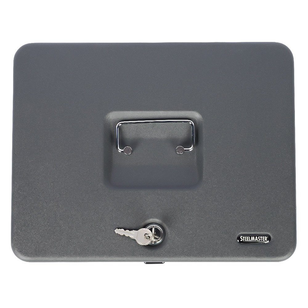 STEELMASTER® Tiered Cantilever Cash Box with Bill Weights and Key Lock - 11-13/16W x 9-7/16D top view closed