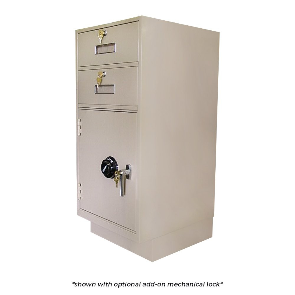 Fenco Pedestal with Limited Access Money Dropshown with key locking L-handle and mechanical combination