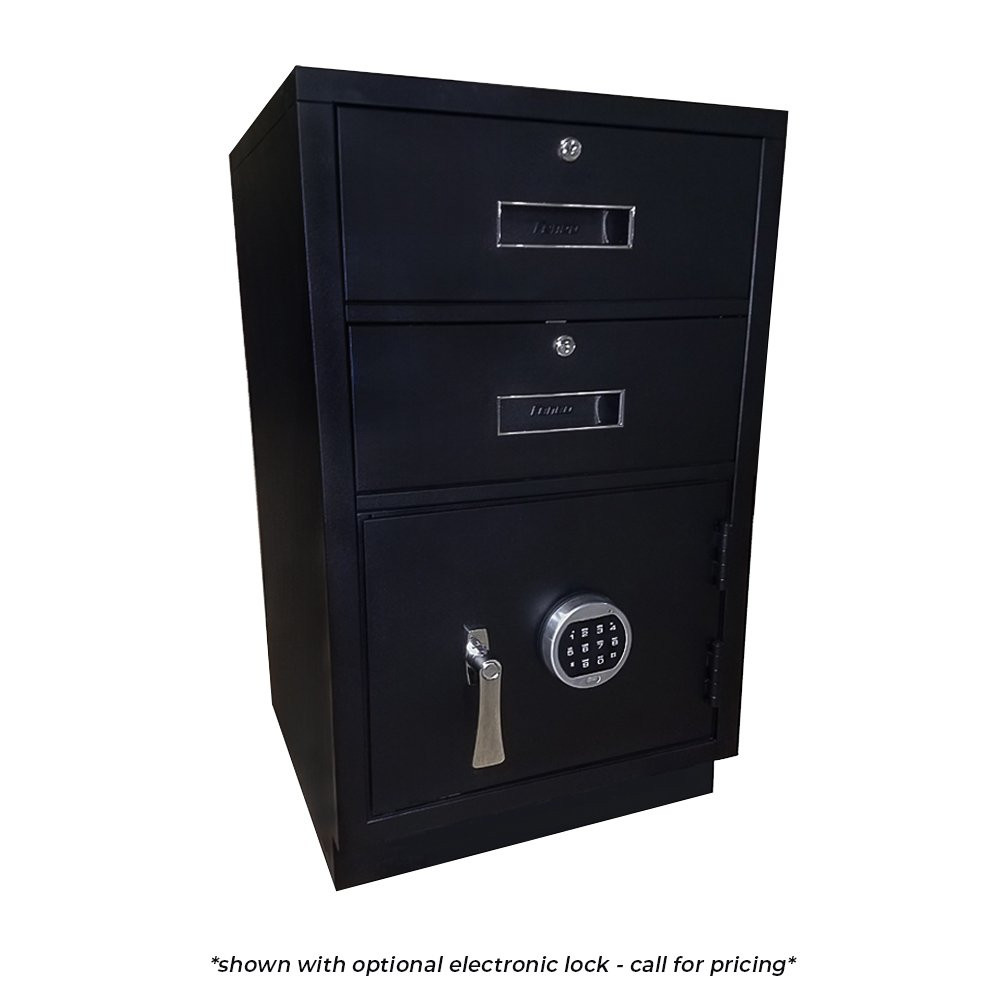 Fenco Silverline Lowboy Pedestal shown with key locking L-handle and mechanical combination