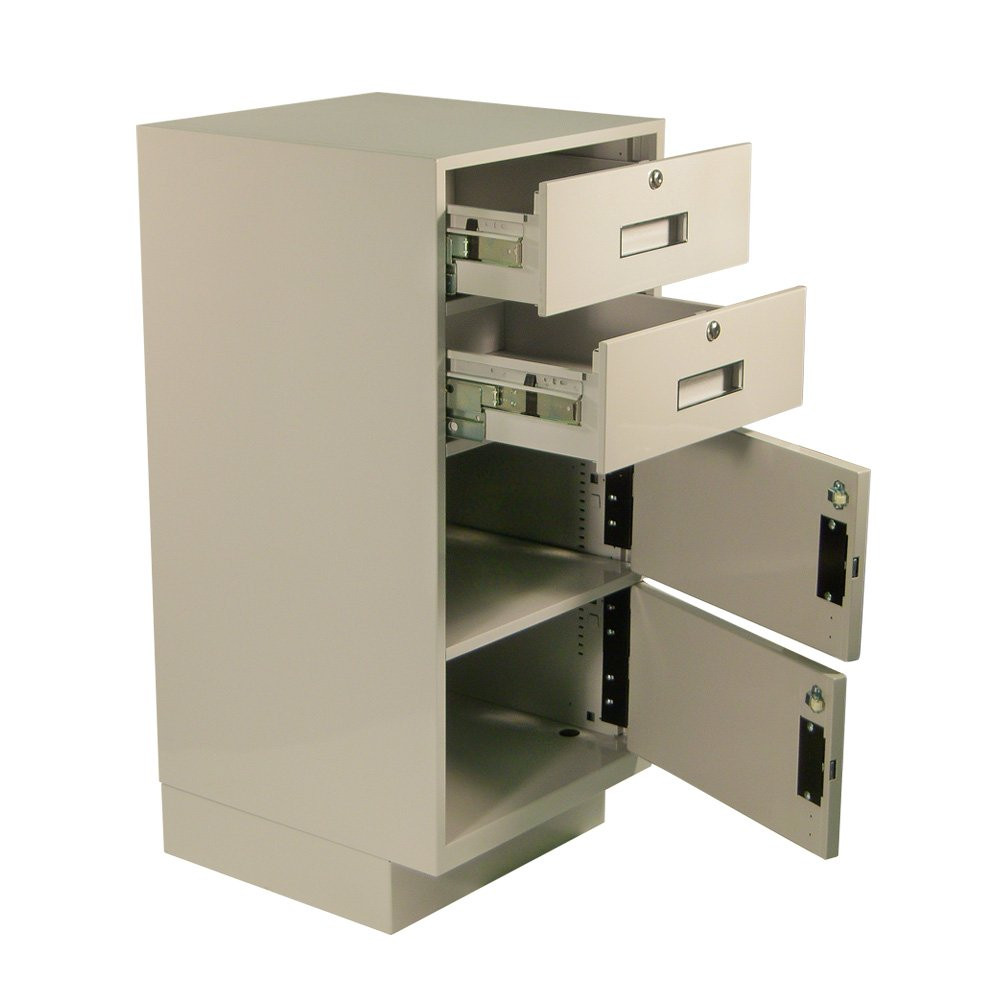 Fenco Silverline Pedestal shown with 2 Key Locking Drawers and 2 Hinged Lockers opened