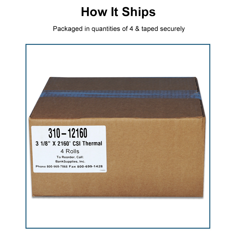 Single Sided ATM Paper - Thermal NCR 3-1/8 in x 2160ft - CSI: Coated Side In - 4 Rolls