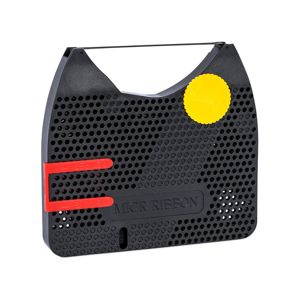 Side angle view - Maverick MICR Encoder Ribbon - Black - No Hammer - Box of 6