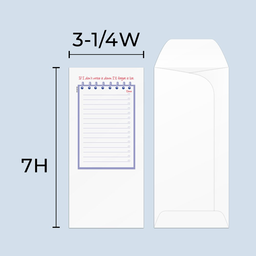 Drive up envelope size chart: 3-1/4 inch wide and 7 inch high; standard drive-up envelope 