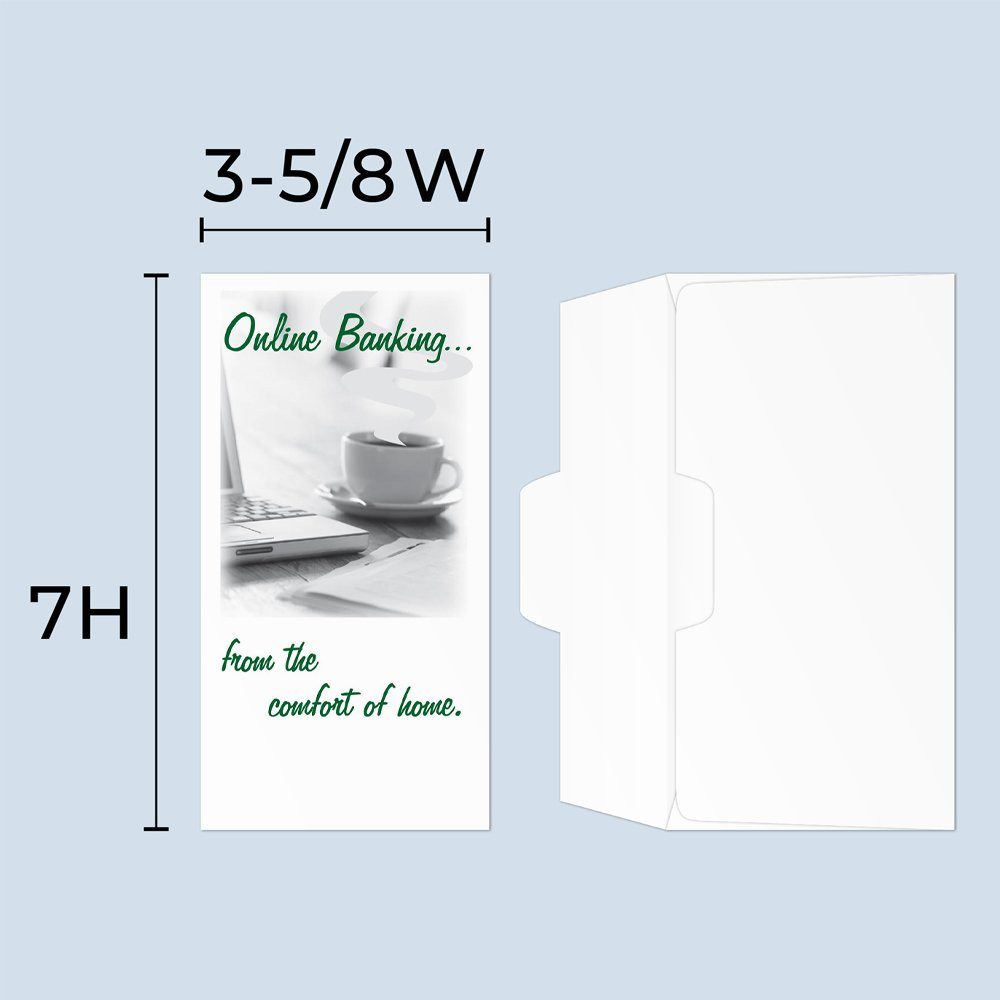 Drive up envelope size chart: 3-5/8 inch wide and 7 inch high; open side cash envelope