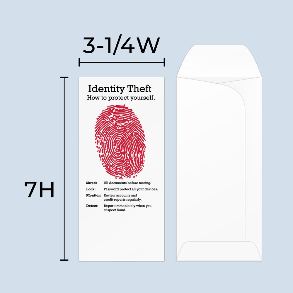 Drive up envelope size chart: 3-1/4 inch wide and 7 inch high; standard drive-up envelope 