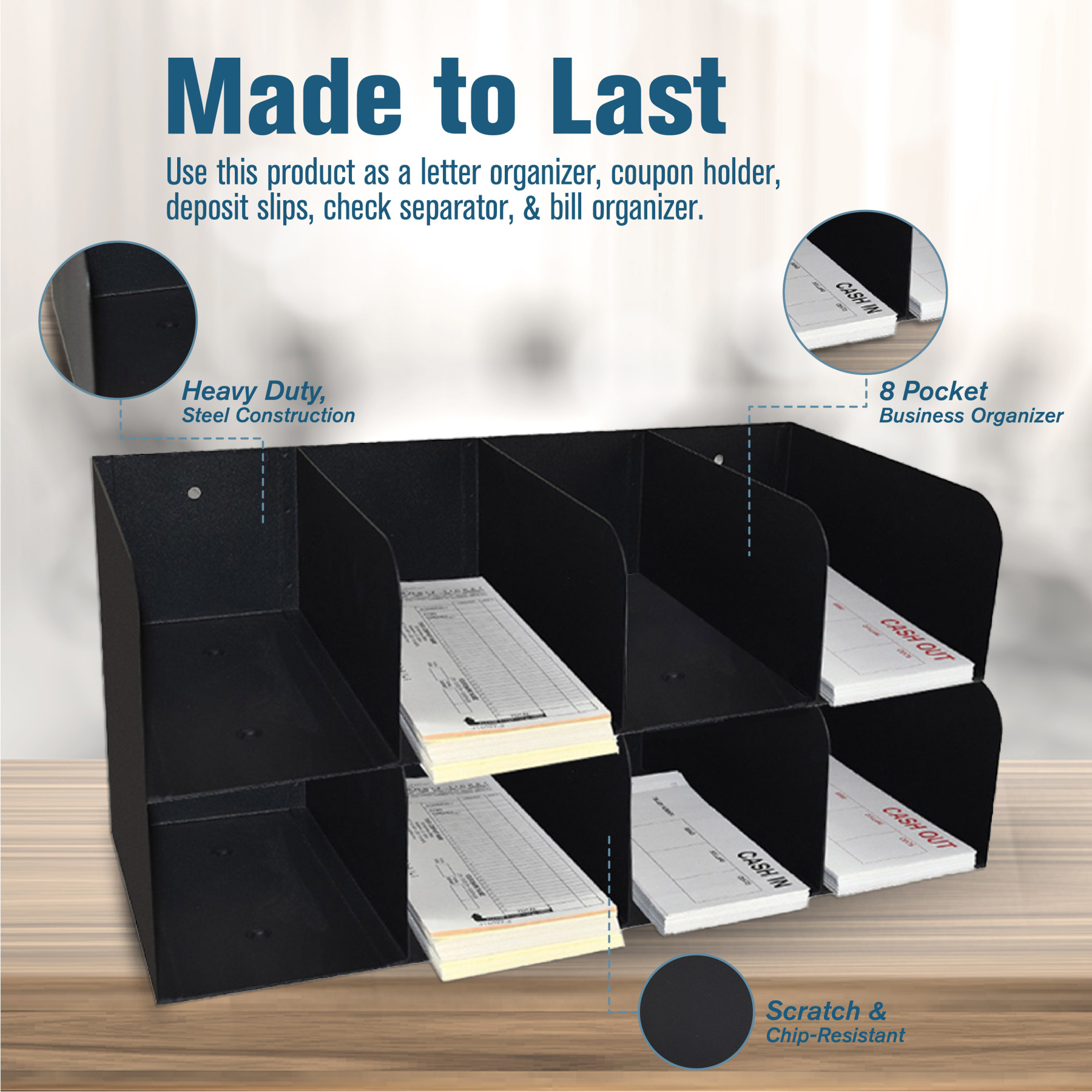 Check Separator - Steel - 8 Pocket - Black - Made to Last