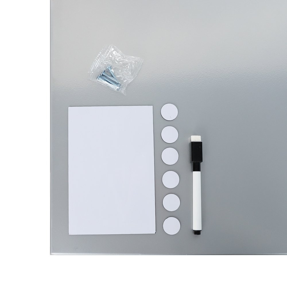 STEELMASTER Magnetic Bulletin Board - Silver - 24 x 14 with items included