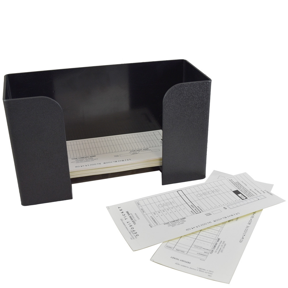 Deposit Ticket Holder - Black Textured Plastic with Tickets Shown 