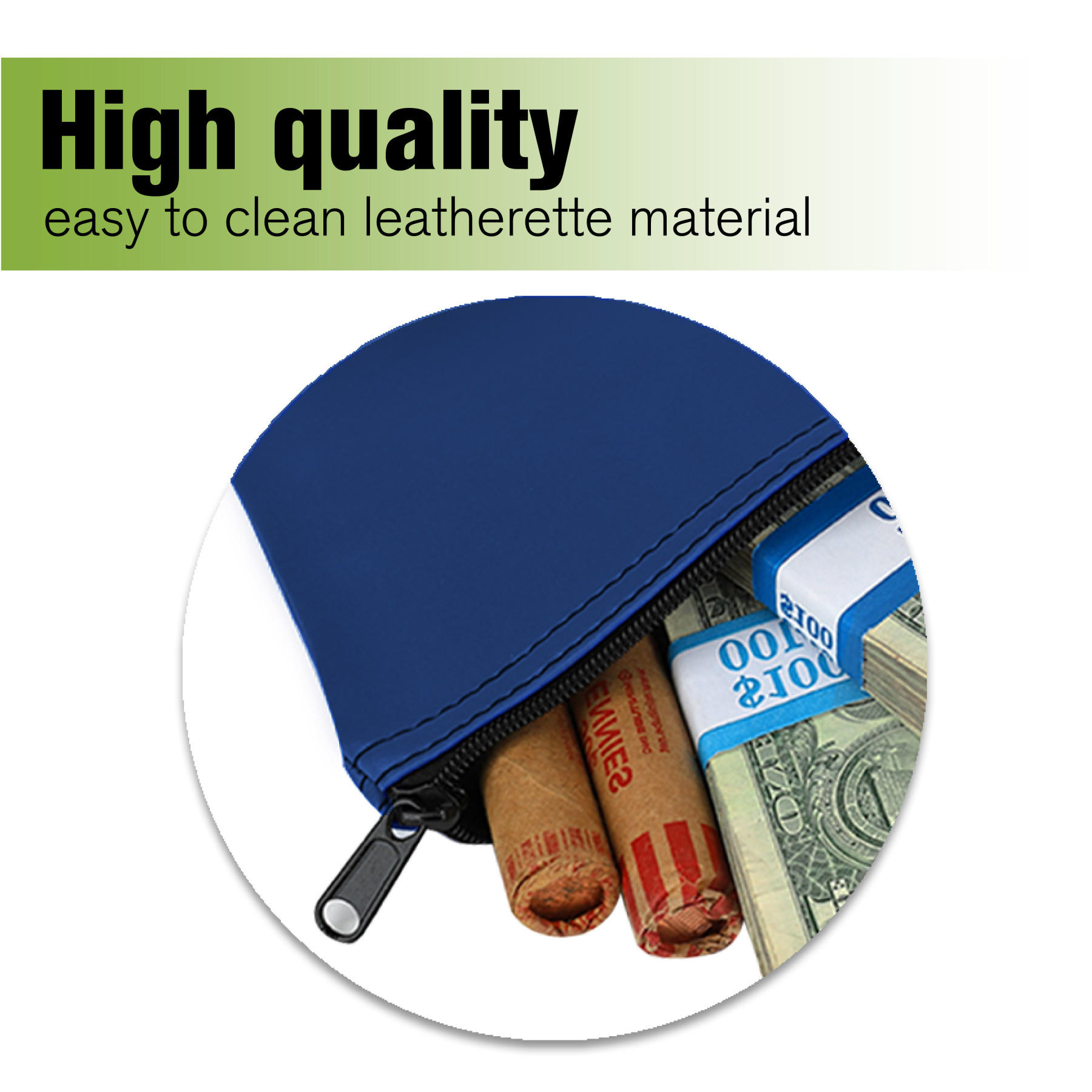 High quality easy to clean leatherette material; Navy blue pictured 