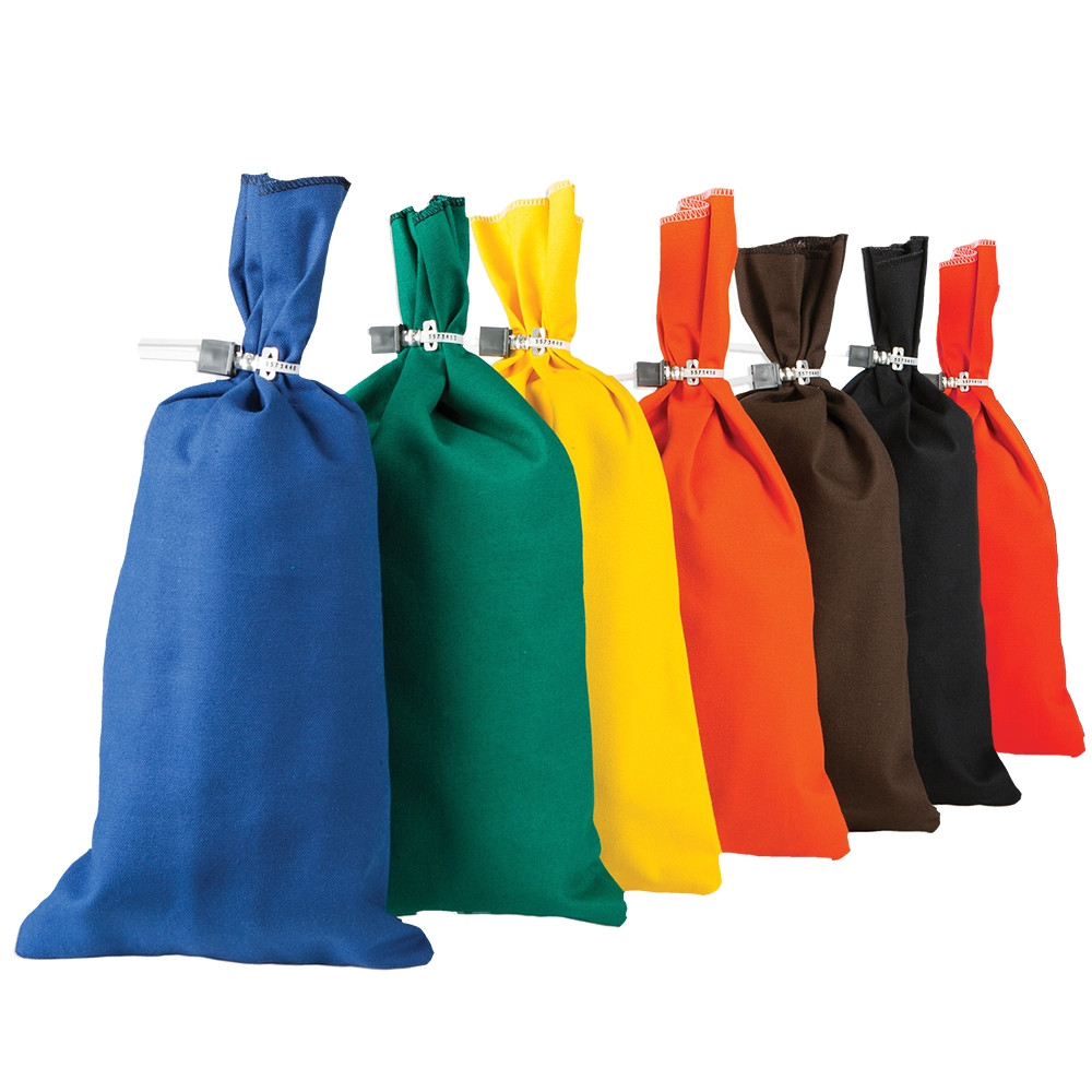 Colored Canvas Coin Bags - 11W x 17-1/2H - Box of 25 - Made-to-Order- royal blue, kelly green, yellow, orange, brown, black, and red shown 