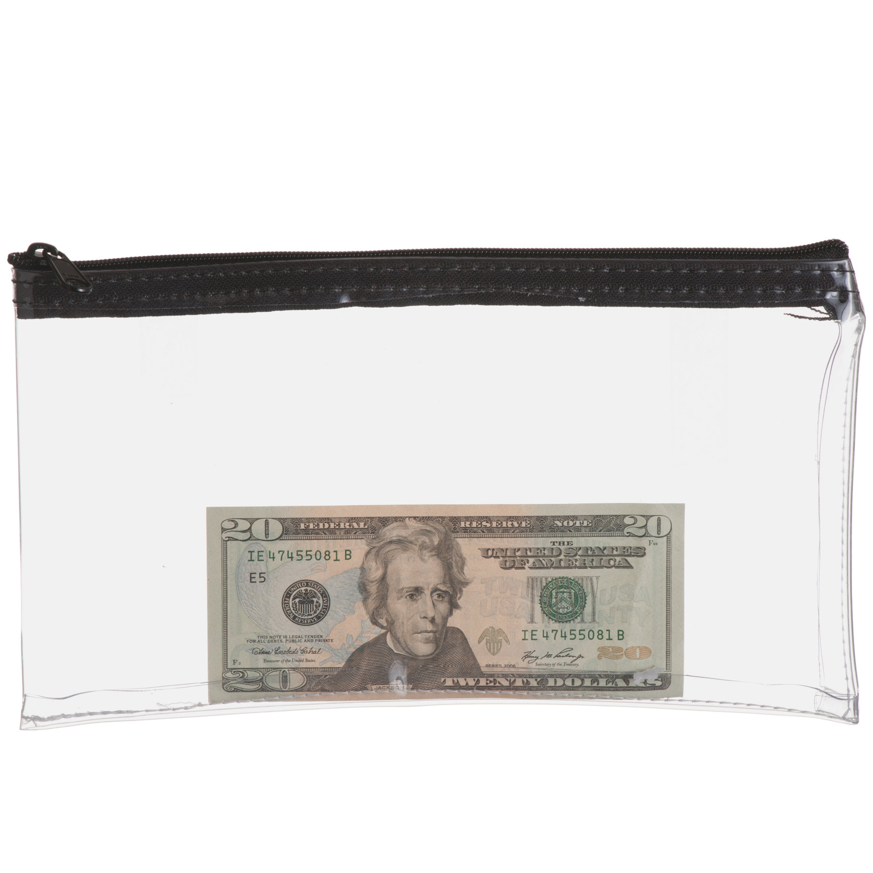 Clear Vinyl Zipper Bag - 10-1/2W x 5-1/2H with money in bag 