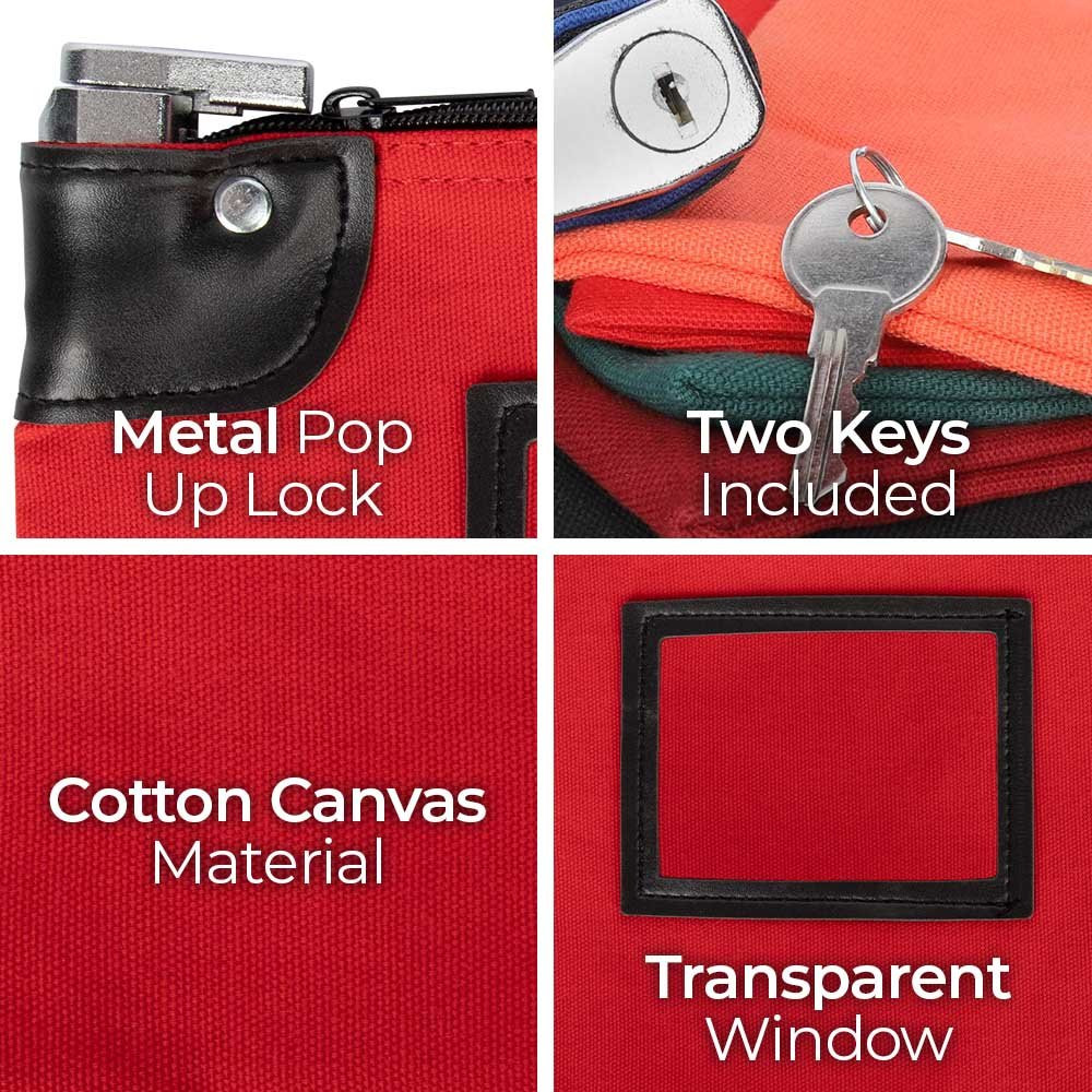 10W x 8H, 14 oz Locking Deposit Bag info graphic