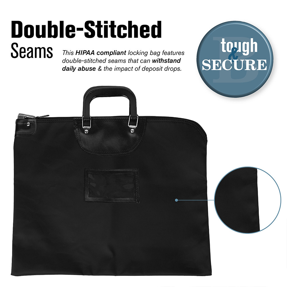19W x 15H Laminated Nylon HIPAA Locking Courier Bags with Handles Info Graphic