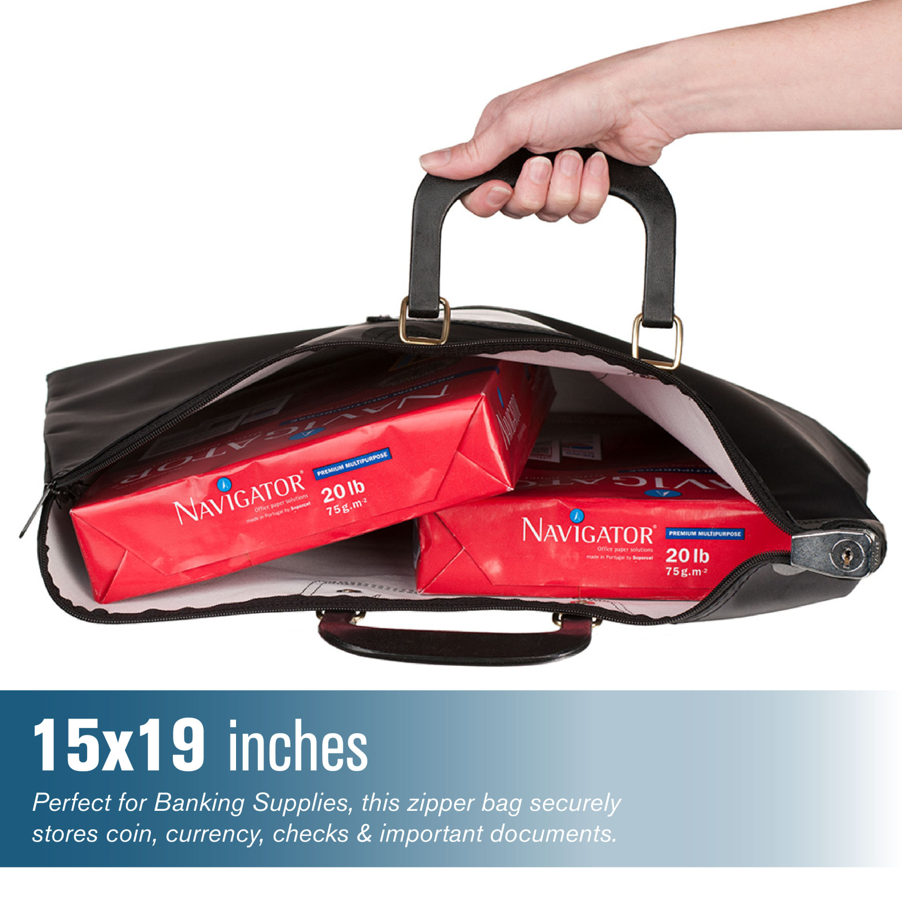 19W x 15H Laminated Nylon HIPAA Locking Courier Bags with Handles Shown In Use