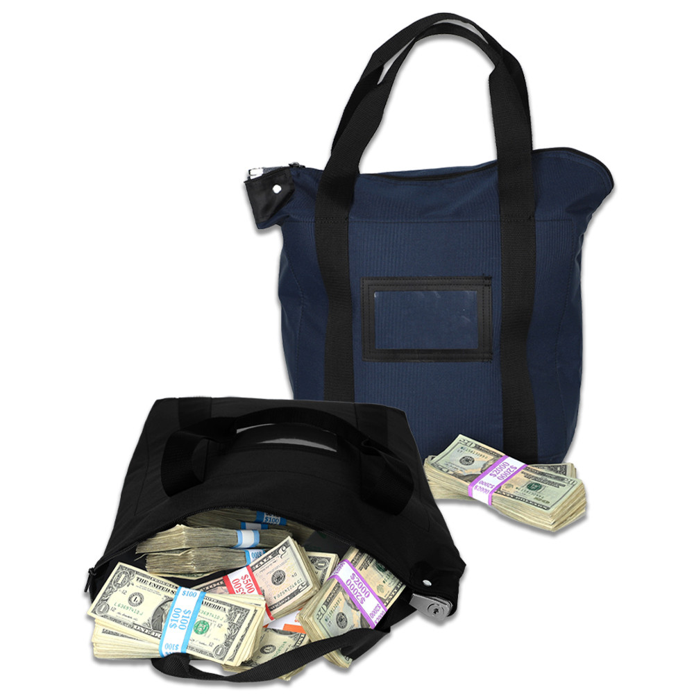 Laminated Nylon Locking Courier Briefcase Bags w/ Handles - 17W x 14H x 6D - Ready-To-Ship - money pouring out