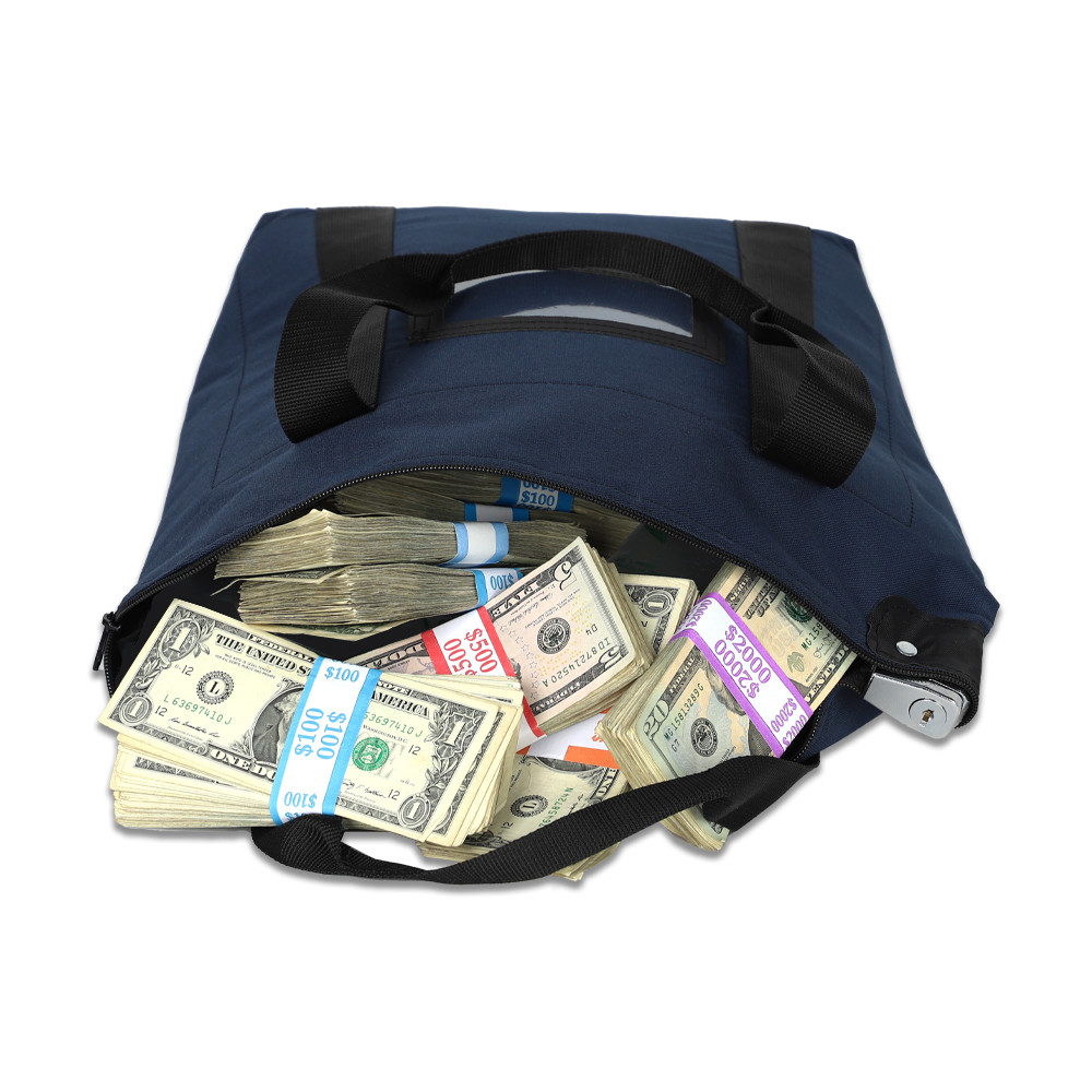 17W x 14H x 6D Locking Courier Briefcase Bags w/ Handles - Ready-To-Ship - Navy Blue - money pouring out