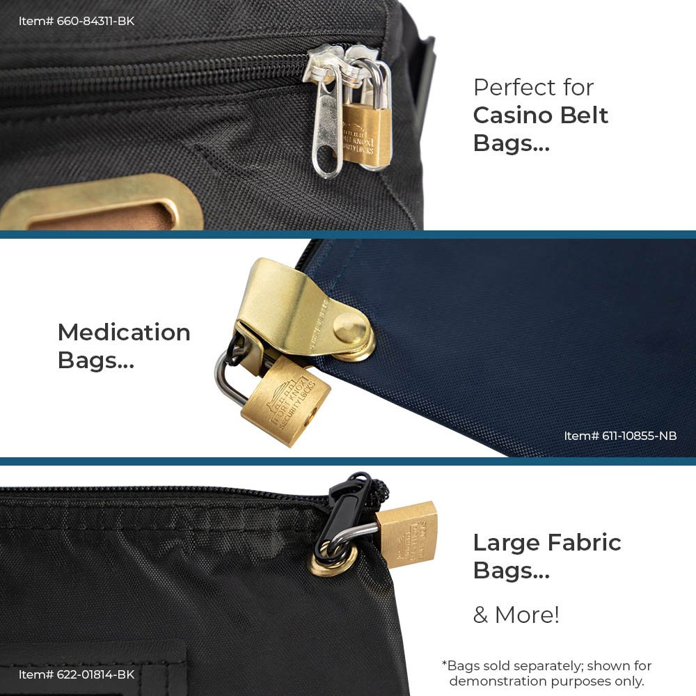 Fort Knox 3/4 in brass lock - Perfect for casino belt bags, medication bags, large fabric bags, and many more!