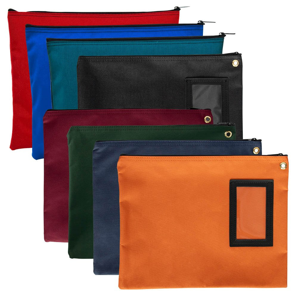 14W x 11H 1000D Nylon Large Zipper Bags - Ready to Ship, orange, navy blue, black, burgundy, forest green, royal blue, red, and teal shown