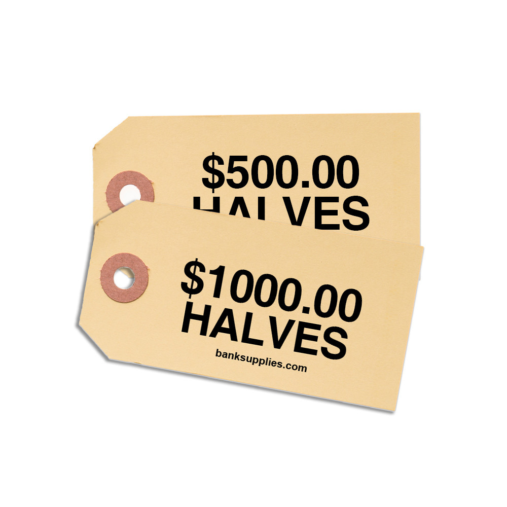 Printed Coin Bag ID Tags Shown In Tan- Halves