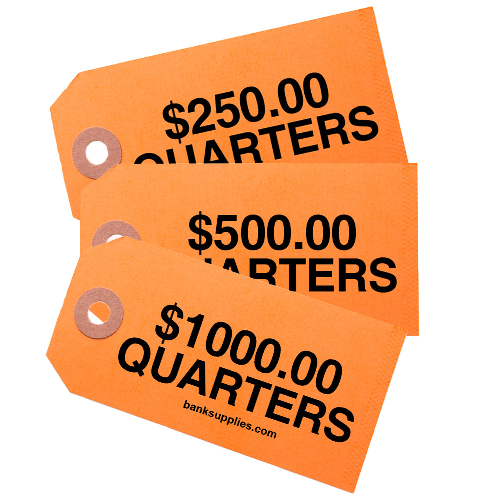 Printed Coin Bag ID Tags Shown In Orange - Quarters