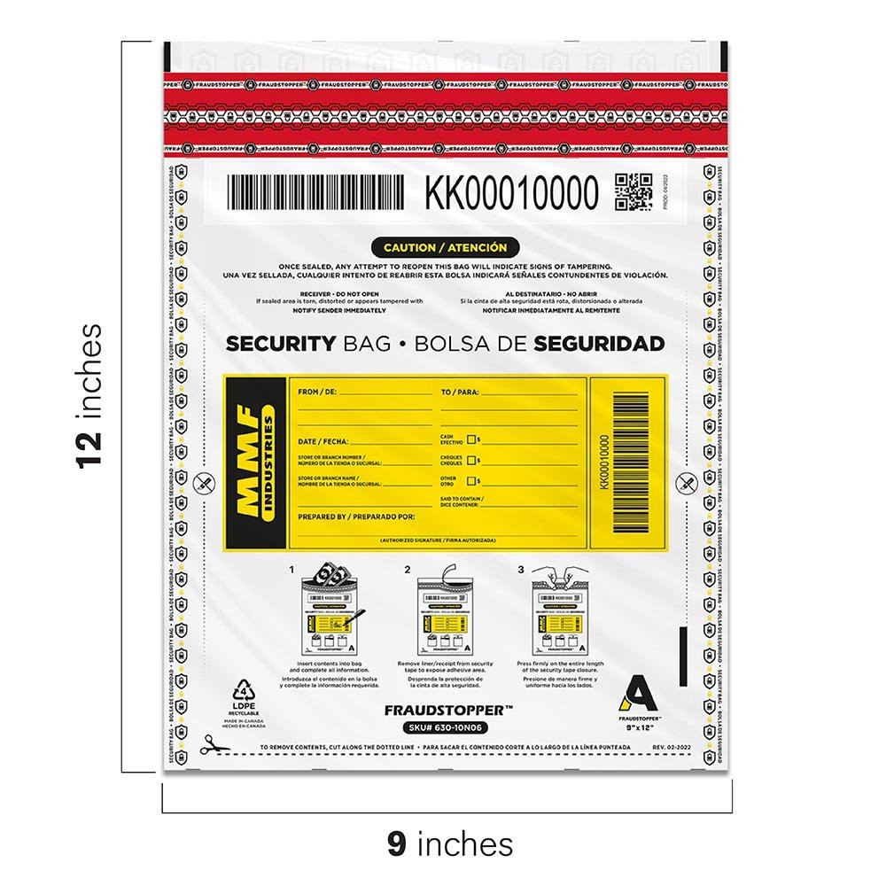 MMF Industries Opaque Cash Deposit Bag Displaying Dimensions 
