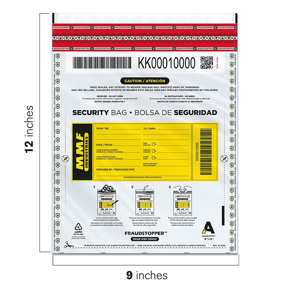 MMF Industries Opaque Cash Deposit Bag Displaying Dimensions 